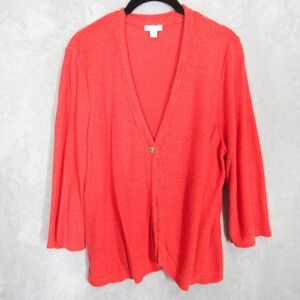 J Jill Cardigan Sweater Women XL Bright Red Linen Blend Knit Button Front
